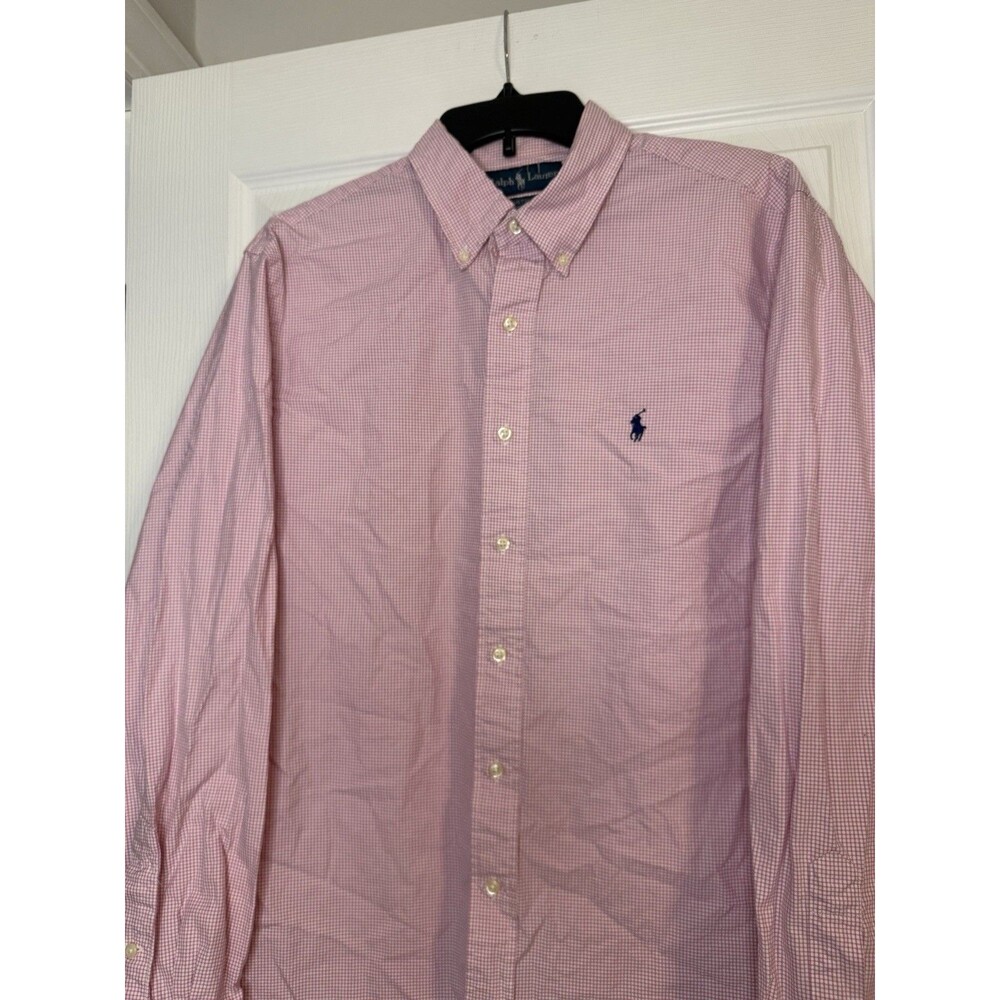 Ralph Lauren Mens 16.5/42 Button Down Custom Fit Dress Shirt Pink